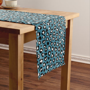 Animal Print, Blue Leopard, Cheetah Spots, Hearts Medium Table Runner