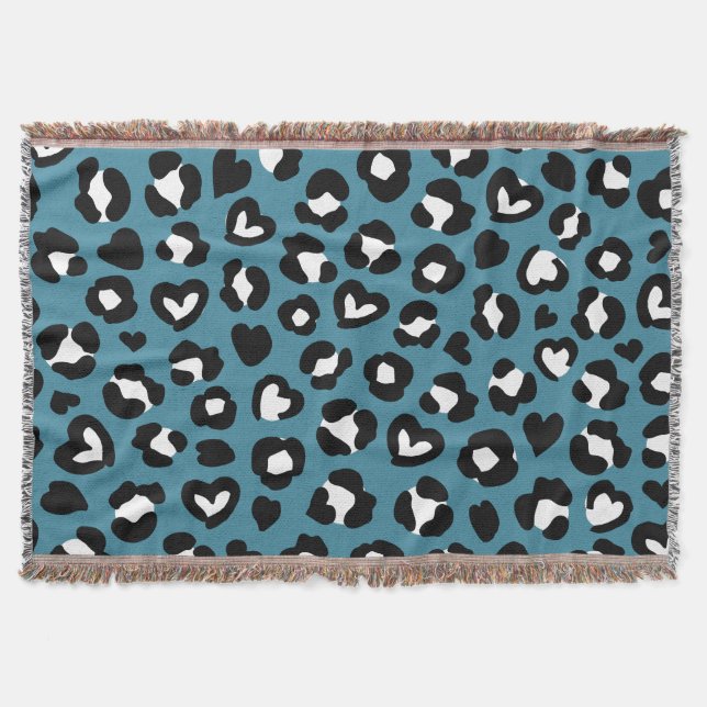 Animal Print, Blue Leopard, Cheetah Spots, Hearts Throw Blanket (Front)