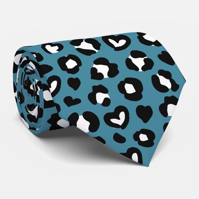 Animal Print, Blue Leopard, Cheetah Spots, Hearts Tie (Rolled)