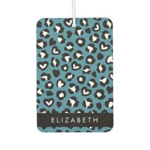 Animal Print, Blue Leopard, Hearts, Your Name Car Air Freshener