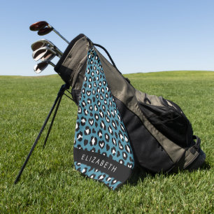 Animal Print, Blue Leopard, Hearts, Your Name Golf Towel