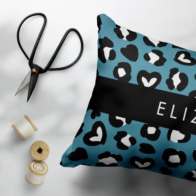 Animal Print, Blue Leopard, Hearts, Your Name Pillowcase (Creator Uploaded)