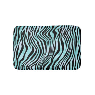 Animal Print Bright Blue Zebra Skin Turquoise Bath Mat