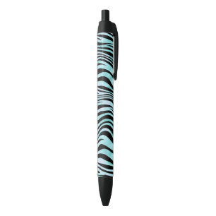 Animal Print Bright Blue Zebra Skin Turquoise Black Ink Pen