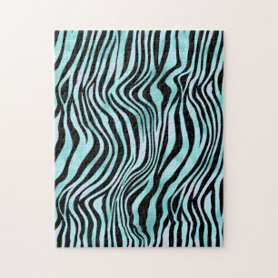 Animal Print Bright Blue Zebra Skin Turquoise Jigsaw Puzzle