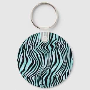 Animal Print Bright Blue Zebra Skin Turquoise Key Ring
