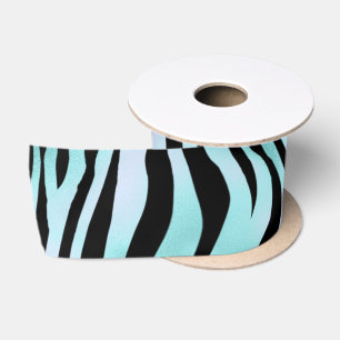 Animal Print Bright Blue Zebra Skin Turquoise Satin Ribbon
