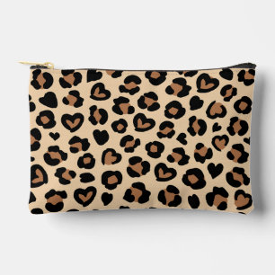 Animal Print, Brown Leopard, Cheetah Spots, Hearts Accessory Pouch