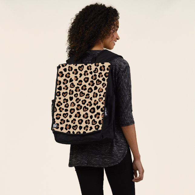 Animal Print, Brown Leopard, Cheetah Spots, Hearts Backpack (Worn)