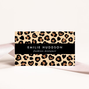 Animal Print, Brown Leopard, Cheetah Spots, Hearts Business Card
