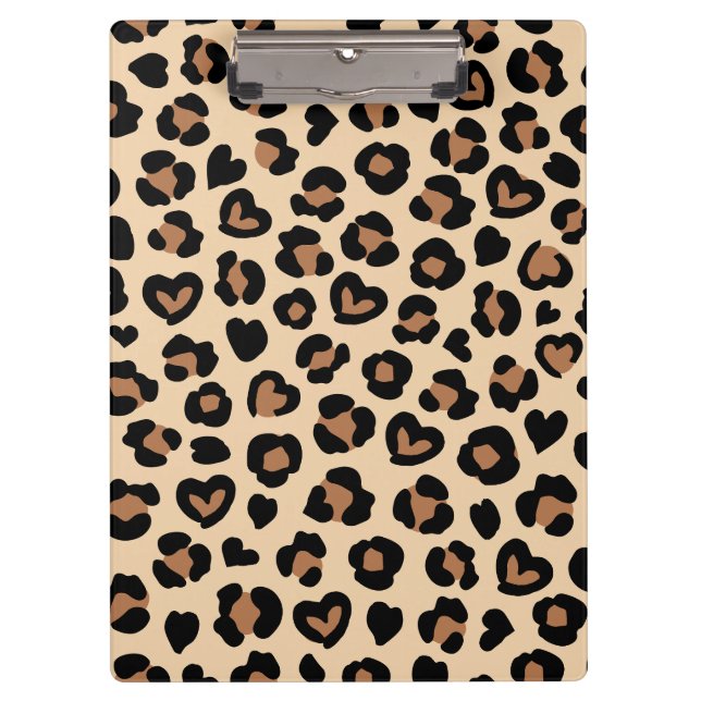 Animal Print, Brown Leopard, Cheetah Spots, Hearts Clipboard (Front)
