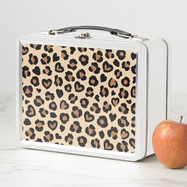 Animal Print, Brown Leopard, Cheetah Spots, Hearts Metal Lunch Box (In Situ)