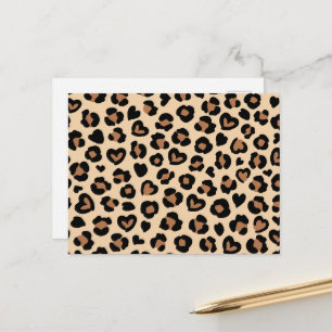 Animal Print, Brown Leopard, Cheetah Spots, Hearts Postcard