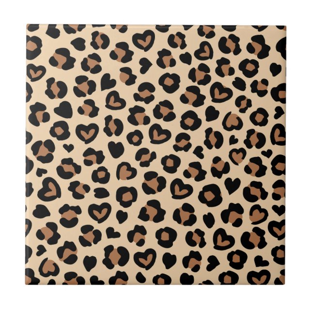 Animal Print, Brown Leopard, Cheetah Spots, Hearts Tile (Front)