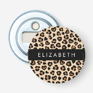 Animal Print, Brown Leopard, Hearts, Your Name Bottle Opener