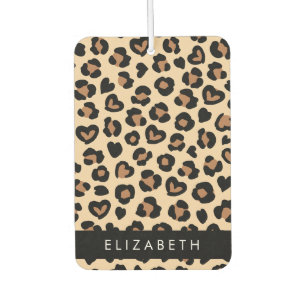 Animal Print, Brown Leopard, Hearts, Your Name Car Air Freshener