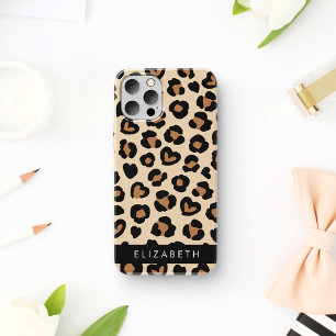 Animal Print, Brown Leopard, Hearts, Your Name iPhone 16 Case