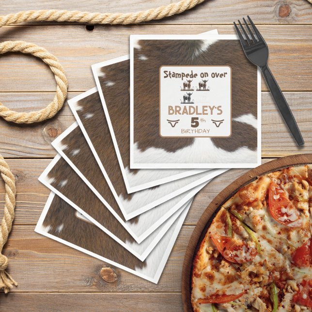 Animal Print Cattle Stampede Brown Birthday Napkin (Creator Uploaded)