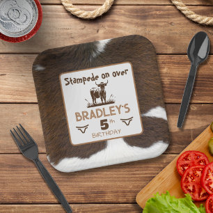 Animal Print Cattle Stampede Brown Birthday Paper Plate
