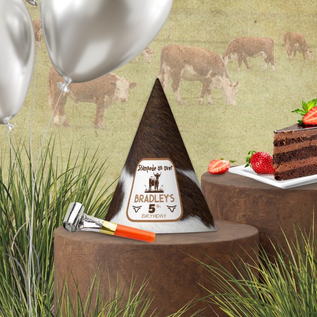 Animal Print Cattle Stampede Brown Birthday Party Hat (Creator Uploaded)
