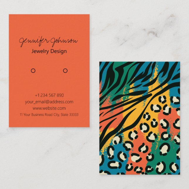 Animal Print Colourful Earring Holder Display Card (Front/Back)