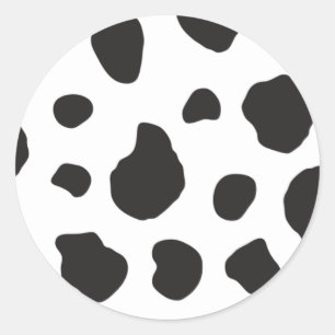 Animal Print (Cow Print), Cow Spots - White Black Classic Round Sticker