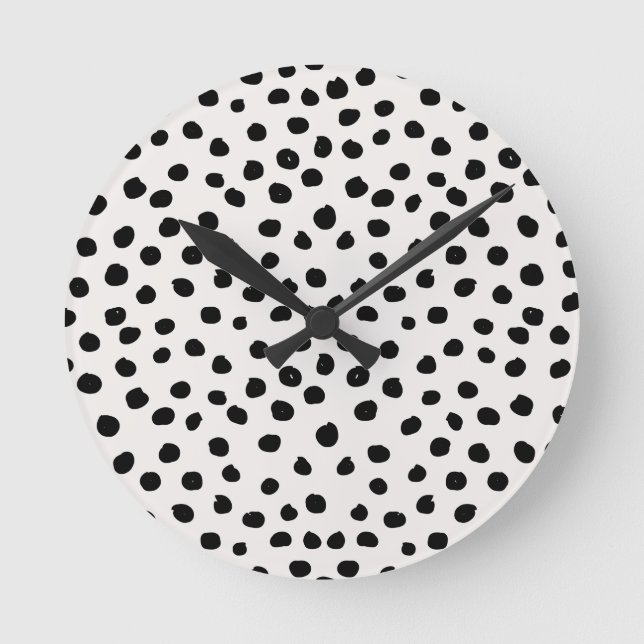 Animal Print Dots Black And White Dalmatian Round Clock (Front)