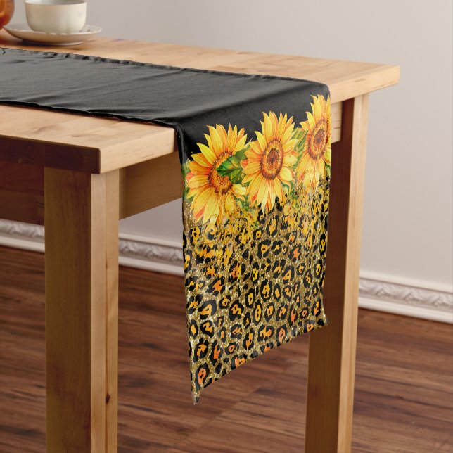 Animal print glitter and sunflowers short table runner (In Situ)