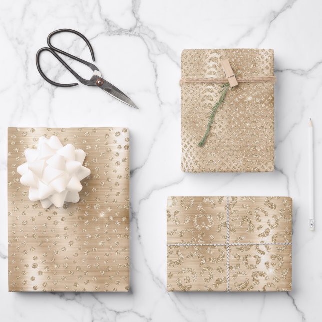 Animal Print Gold Glitter  Wrapping Paper Sheet (Front)
