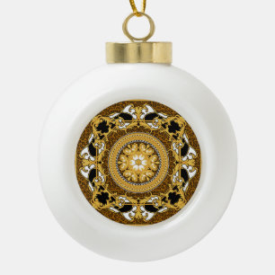 Animal Print Golden Scrolls Silk Ceramic Ball Christmas Ornament