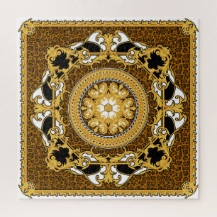 Animal Print Golden Scrolls Silk Jigsaw Puzzle