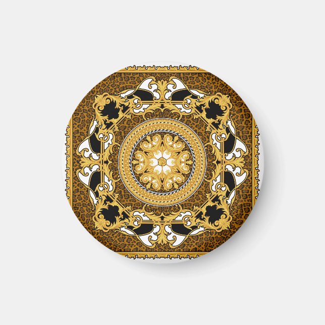 Animal Print Golden Scrolls Silk Magnet (Front)