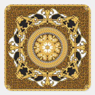 Animal Print Golden Scrolls Silk Square Sticker