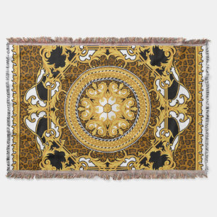 Animal Print Golden Scrolls Silk Throw Blanket