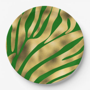 Animal Print Green and Gold Paper Plates
