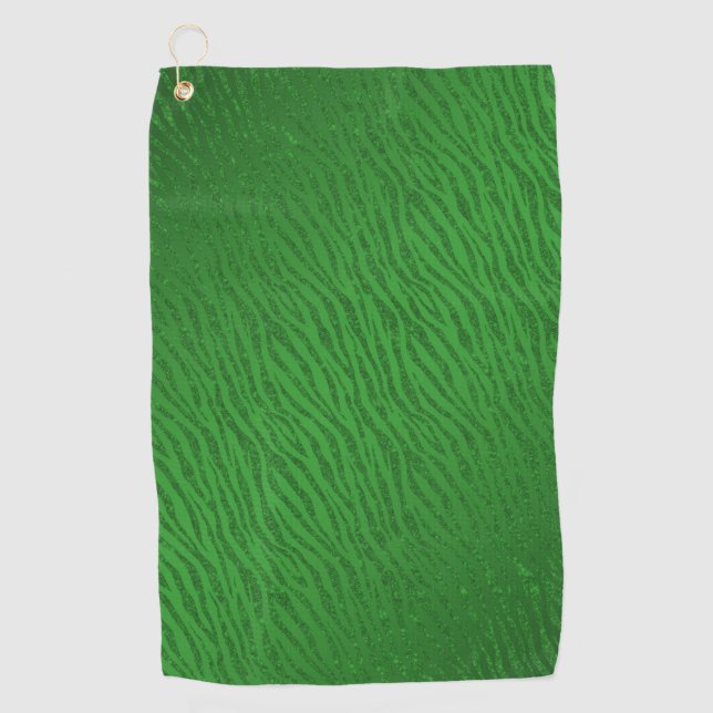 Animal Print Green Glitter Glam Golf Towel (Front)