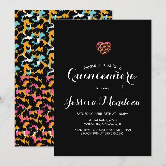 Animal Print Heart Quinceañera Sweet 16 Invitation (Front/Back)