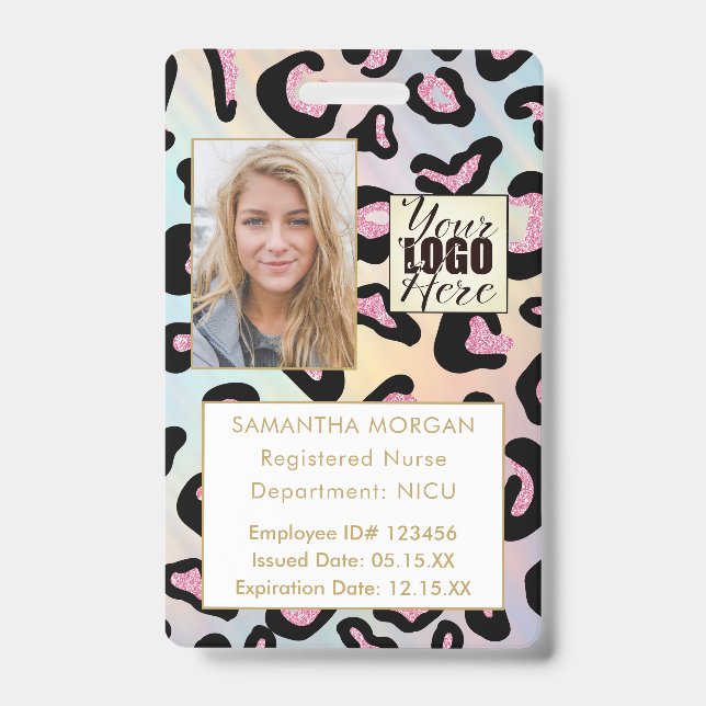 Animal Print Holographic Photo Logo Employee ID Badge (Front)