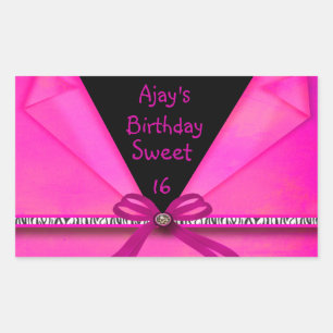 Animal Print Hot Pink & Black Folded Sweet 16 CS Rectangular Sticker
