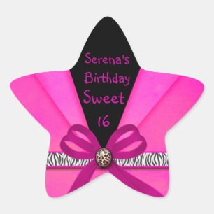 Animal Print Hot Pink & Black Folded Sweet 16 Star Sticker