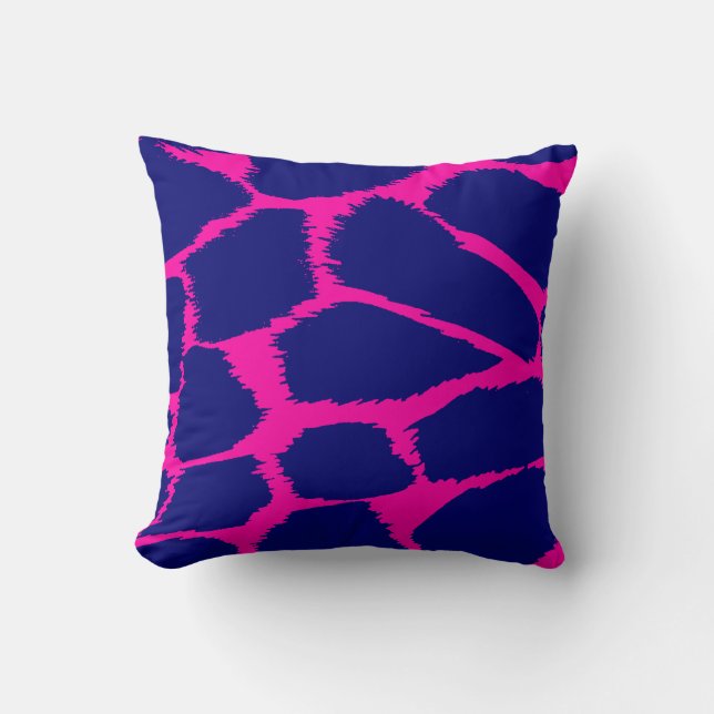 Animal print hot pink & blue complementary pillow (Front)