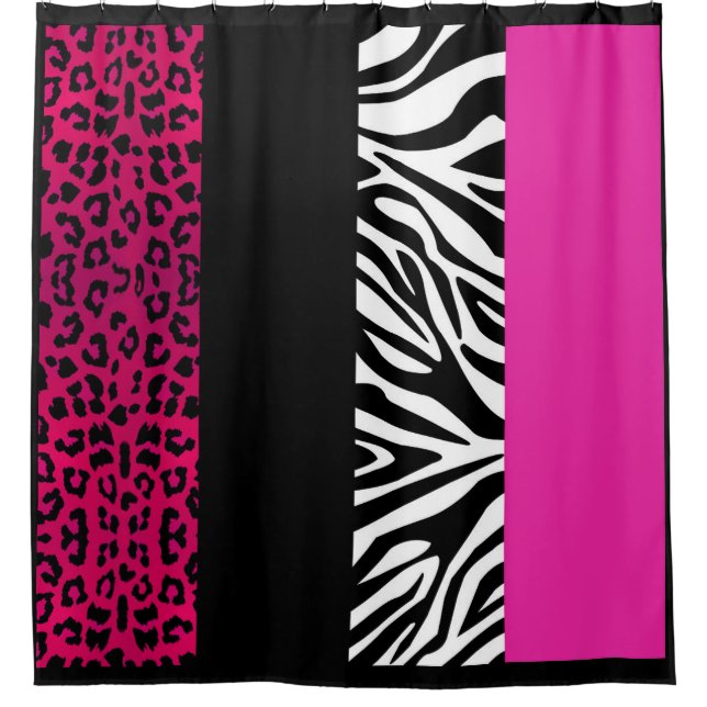 Animal Print Hot Pink Leopard Zebra Shower Curtain (Front)
