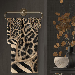 Animal Print - Leopard and Zebra - pastel gold Bath Towel Set