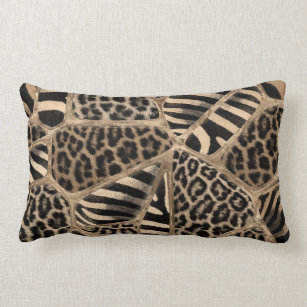 Animal Print - Leopard and Zebra - pastel gold Lumbar Cushion
