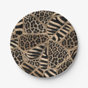Animal Print - Leopard and Zebra - pastel gold Paper Plate
