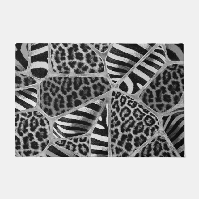 Animal Print - Leopard and Zebra - silver Doormat (Front)