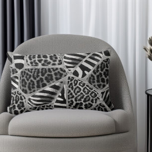 Animal Print - Leopard and Zebra - silver Lumbar Cushion