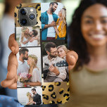 Animal Print Leopard Black Gold 5 Photo Collage Case-Mate iPhone Case<br><div class="desc">Glam iphone case to customise with 5 of your favourite photos. The design features a picture montage set on an animal print background with cheetah spots in black and gold. The photo template is set up to create a photo collage, displaying your pictures in landscape and portrait formats. Designed for...</div>