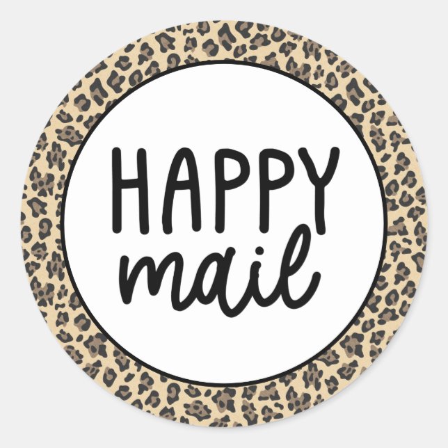 Animal Print Leopard Happy Mail Classic Round Sticker (Front)