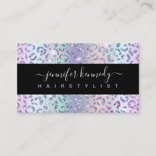 Animal Print Leopard Holographic Glitter Salon Business Card